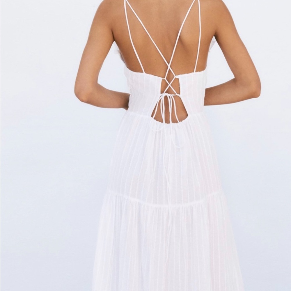 Zara White Ruffled Midi Dress - Picture 6 of 6